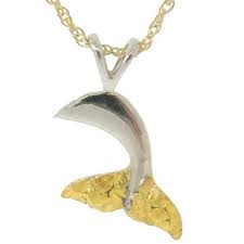 Wild Alaska Whale Tail Pendant Fashioned With Genuine Alaskan Gold Nuggets Created By Www Goldrushfinejewelry Co Gold Nugget Jewelry Whale Jewelry Gold Nugget