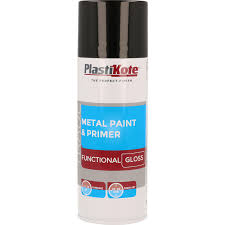 Plastikote Metal Paint Primer Spray Paint 400ml Black Gloss