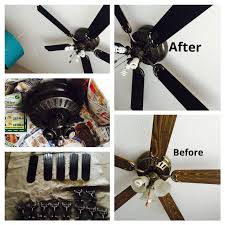 Ceiling Fan Facelift Metal Sprayed With Rustoleum Hammered Amber Blades Brushed With Espresso Lacquer All Free From Leftover Paint Ceiling Fan Diy Ceiling