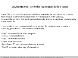 Cover letter tips & tricks. Environmental Scientist Recommendation Letter