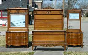 You'll find color schemes and furniture styles that are pulled from original period sources. 3 Piece Solid And Tiger Oak Bedroom Set Bed Dresser Washstand Circa 1900 Ebay Antique Bedroom Set Antique Bedroom Antique Beds