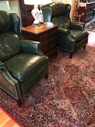 2 Hancock Moore Bustle Back Dark Green Leather Studded Reclining Wing Chairs Hancockmoore Chippendalestyle Chic Office Chair Green Leather Chair Wing Chair