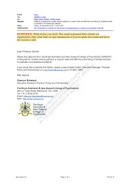 Email correspondence from RANZCP to Professor John Skerritt