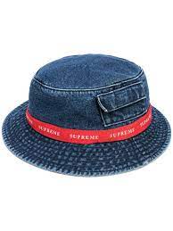 Supreme Denim Logo Tape Bucket Hat Farfetch Denim Logo Hats Bucket Hat