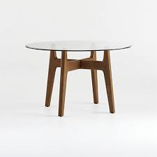 Tate 48 Round Dining Table With Glass Top And Walnut Base Reviews Crate And Barrel In 2020 Mid Century Modern Dining Table Round 48 Round Dining Table Dining Table