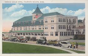 Linen Card Showing A Busy Hotel And The Cottage Has Been Replaced By A Larger House Terrace Hotel Falmouth