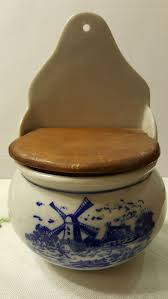 Vintage China Porcelain Wood Royal Delft Blue Holland Windmill Wall Salt