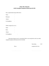 Berikut ini adalah contoh format surat izin orang tua untuk siswa mengikuti kbm tatap muka di sekolah. Surat Izin Ortu Silat