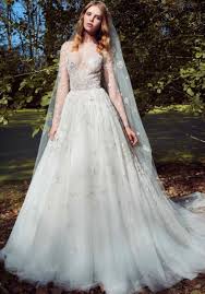 The wedding blog for the sophisticated bride. Zuhair Murad Samantha Sparkly Long Sleeves Princess Wedding Dress Designer Bridal Room