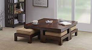 In some cases they are image: Urban Wood Square Sheesham Wooden Center Table For Living Room With 4 Stools Beige Cushions Brown Amazon In Electronics
