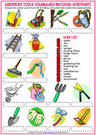 Gardening Tools Esl Matching Exercise Worksheet For Kids In 2020 Worksheets For Kids Garden Tools Worksheets