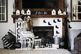 See more ideas about dining room table centerpieces, table centerpieces, dining room table. Farmhouse Halloween Mantle Decor Idea Happy Skeleton Day Michelle S Party Plan It