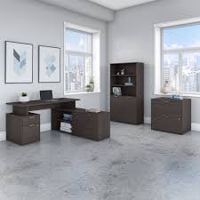 As for size, this filing cabinet is 24.5 high, 14.25 wide. Bush Business Furniture Jamestown 60w L Shaped Desk With Lateral File Cabinet And 5 Shelf Bookcase
