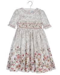 Luli Me Girls Grey Toile Dress Dusty Pink Fall Floral