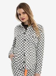 Black And White Checkered Denim Jacket Dickies Grey White Checkered Denim Jacket Girls Windbreaker Vintage Outfits Workwear Brands