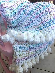 Crochet Chunky Yarn Unicorn Blanket With A Pompom Edge Made By Me Chunky Crochet Chunky Yarn Yarn