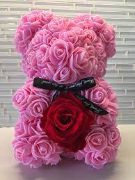Check spelling or type a new query. Pink Teddy Bear In Box With Red Preserved Rose By Leon Flowers Inc