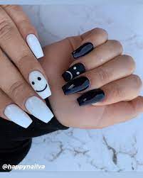Happy Nails Leesburg On Instagram Emojis Face Of Black And White Nails Do Black Acrylic Nail Designs Acrylic Nails Coffin Short Short Acrylic Nails Designs