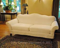 Soft fabric makes for a comfortable feel and transforms your old sofa into new looking. Cozy Cottage Slipcovers Camel Back Sofa