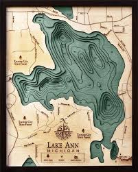 Lake Ann Michigan Wood Carved Topographic Depth Chart Map