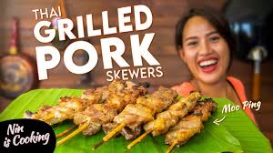 These recipes have successfully taught millions of westerners, expatriates and thai students abroad how to cook thai food so that it tastes like food from home. How To Cook Moo Ping Thai Pork Skewers Recipe Thai Bbq Pork Youtube