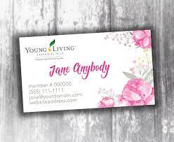 Personalised double sided business cards. Young Living Business Card Watercolor Rose Oily Cards Young Living Business Cards