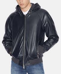 Pin By Gabriel Duran On Negocio Faux Leather Hooded Jacket Leather Jacket With Hood Armani Exchange Men