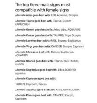 Being born under the astrological sign of cancer comes with a lot of meaning, but it doesn't have to define you. The Top Three Male Signs Most Compatible With Female Signs A Female Aries Goes Best With Leo Aquarius Scorpio A Female Taurus Goes Best With Taurus Cancer Capricorn A Female Gemini Goes