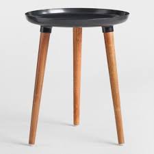 White metal and wood round coffee table. Round Black Metal And Wood Ennis Accent Table V2