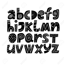 Connect with them on dribbble; Alphabet Hand Drawn Letters Graphic Font For Kids Design Scandinavian Style Font Ornate Black Font Typography Set Bold Type Capital Letters With Ethnic Decorative Brach Leaves Flowers Royalty Free Cliparts Vectors And