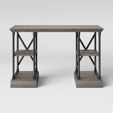 Black And White Wood Desk Conway Wood Writing Desk With Storage Gray Threshold In 2020 Iron Desk Wood Writing Desk Solid Wood Desk