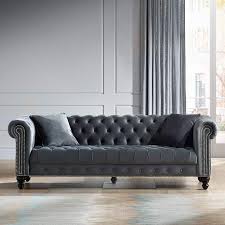 Black And Gold Couch Jordan 90 Wide Tufted Dark Gray Velvet Sofa 46x34 Lamps Plus Grey Velvet Sofa Velvet Tufted Sofa Velvet Sofa