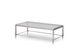 Coffee table nesting set with solid wood base and painted white top including stainless steel trim. Modrest Agar Modern Glass Stainless Steel Coffee Table