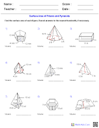 Geometry Worksheets Surface Area Volume Worksheets