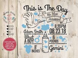 Birth Announcement Template Svg Boy Birth Announcement Svg Etsy Baby Boy Birth Announcement Birth Announcement Boy Birth Announcement Template