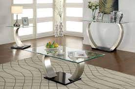 Glass top coffee table sets. Buy Furniture Of America Roxo Coffee Table End Table Console Table 3 Pcs In Silver Clear Glass Online