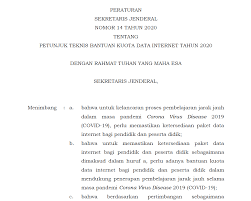 Persesjen Nomor 14 Tahun 2020 Tentang Petunjuk Teknis Bantuan Kuota Data Internet Tahun 2020 Lpmp Bali