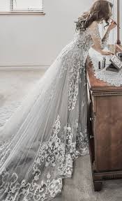 Embroidered Long Sleeve Grey Undertone Wedding Dress Modwedding Silver Wedding Dress Colored Wedding Dresses Grey Wedding Dress
