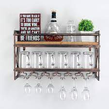 Led lights strips fitted onto the central panel. Amazon Com Weven Industrial Metal Wood Wine Rack Wall Mount Rustic 2 Tier Stemware Glass Rack Dining Wine Racks With 6 Stem Glass Holder For Wine Glasses Mugs Red Copper Home Kitchen
