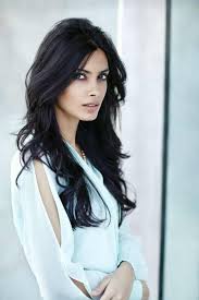 Retro fashion model in black dress and. Hairstyle Long Black Hair Wavy Novocom Top