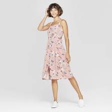 Women S Floral Print Square Neck Strappy Button Front Midi Dress Xhilaration Rose Target Pink Spring Fashion Dresses Pretty In Pink Dress