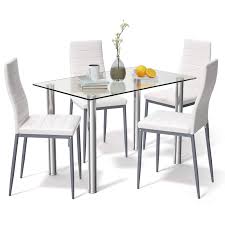 Save $ 101.46 (20 %) limit 3 per order. Tangkula 5 Pcs Dining Table Set Modern Tempered Glass Top And Pvc Leather Chair W 4 Chairs Dining Room Kitchen Furniture White And Silver Buy Online In Dominica At Dominica Desertcart Com Productid 44070647