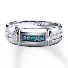 Mens Wedding Band 1 4 Ct Tw Blue Diamonds 10k White Gold White Diamond Rings Engagement Mens Wedding Bands Men Diamond Ring