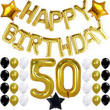 Personalised 50th birthday wedding anniversary fabric party banner decorations. Amazon Com 50 Year Old Birthday Decorations Supplies Kit Large Pack Of 34 Happy 50th Birthday Balloons For Men And Women Number 50 Gold White And Black Latex Balloons Fabulous