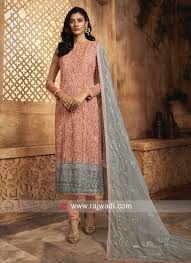 Peach And Grey Chiffon Salwar Kameez