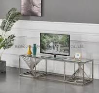Hot Sale Silver Stainless Steel Clear Tempered Glass Nordic Living Room TV  Stand