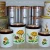 Four cheinco strawberry tin kitchen canister. 3