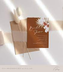Boho Bridal Shower Invitation Template Burnt Orange Pampas Grass Bridal Shower Invites Rust Terracotta Dried Palm Desert 135 7 In 2021 Boho Bridal Shower Boho Bridal Shower Invitations Bridal Shower Invitations Templates