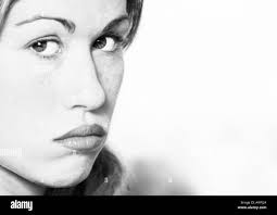Volto di donna, close-up, b&W Foto stock