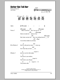 When the distance is too wide. Carly Simon Better Not Tell Her Sheet Music Pdf Notes Chords Pop Score Guitar Chords Lyrics Download Printable Sku 153171